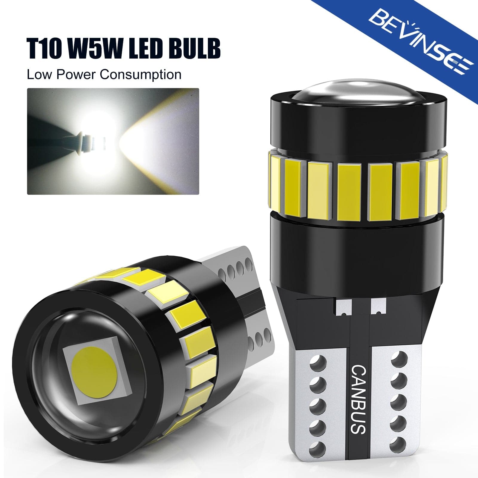 Bevinsee T10 LED Light Bulb, Car White LED Light