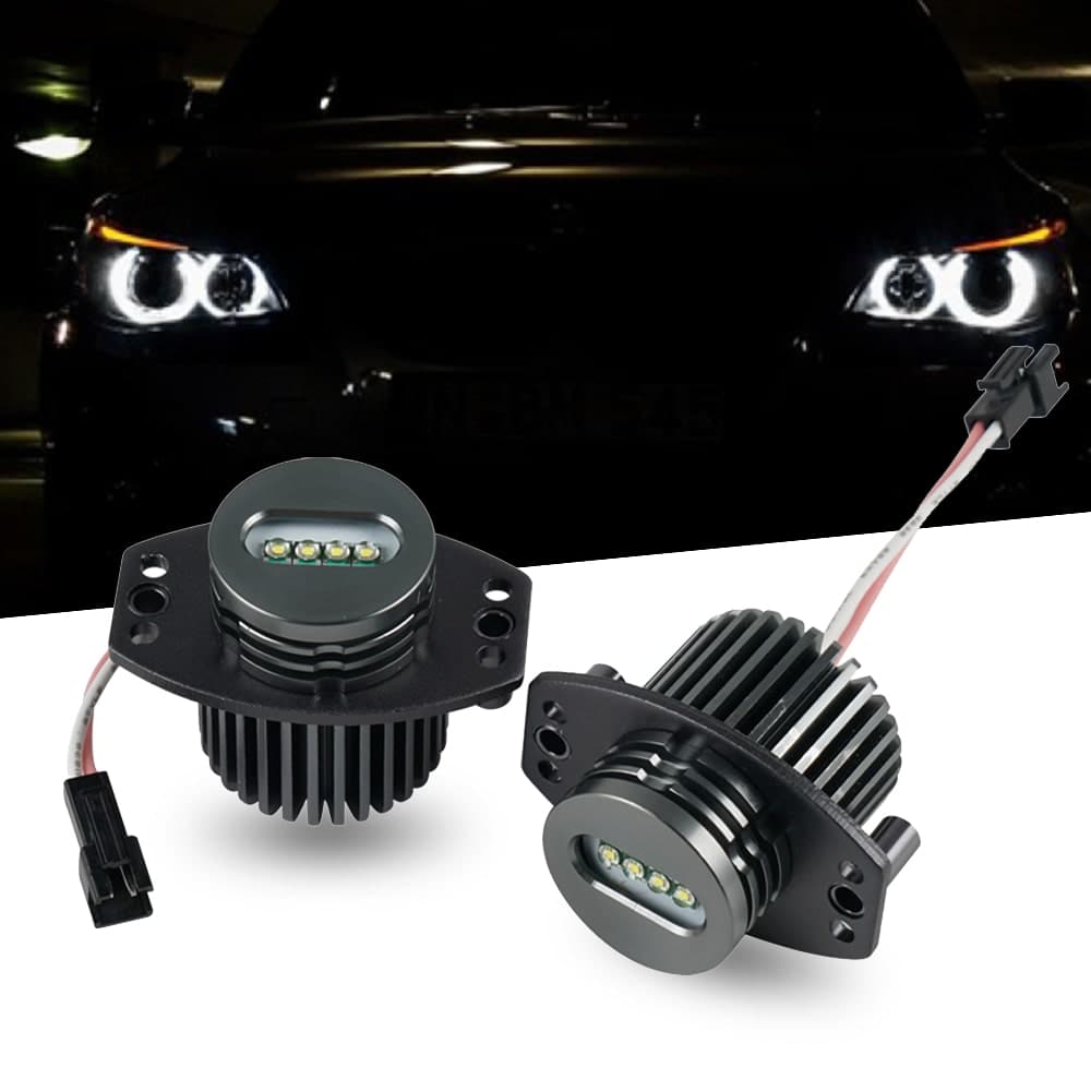 BEVINSEE Angel Eye Halo LED Headlight Bulbs 60W 6000K Fit For BMW E39
