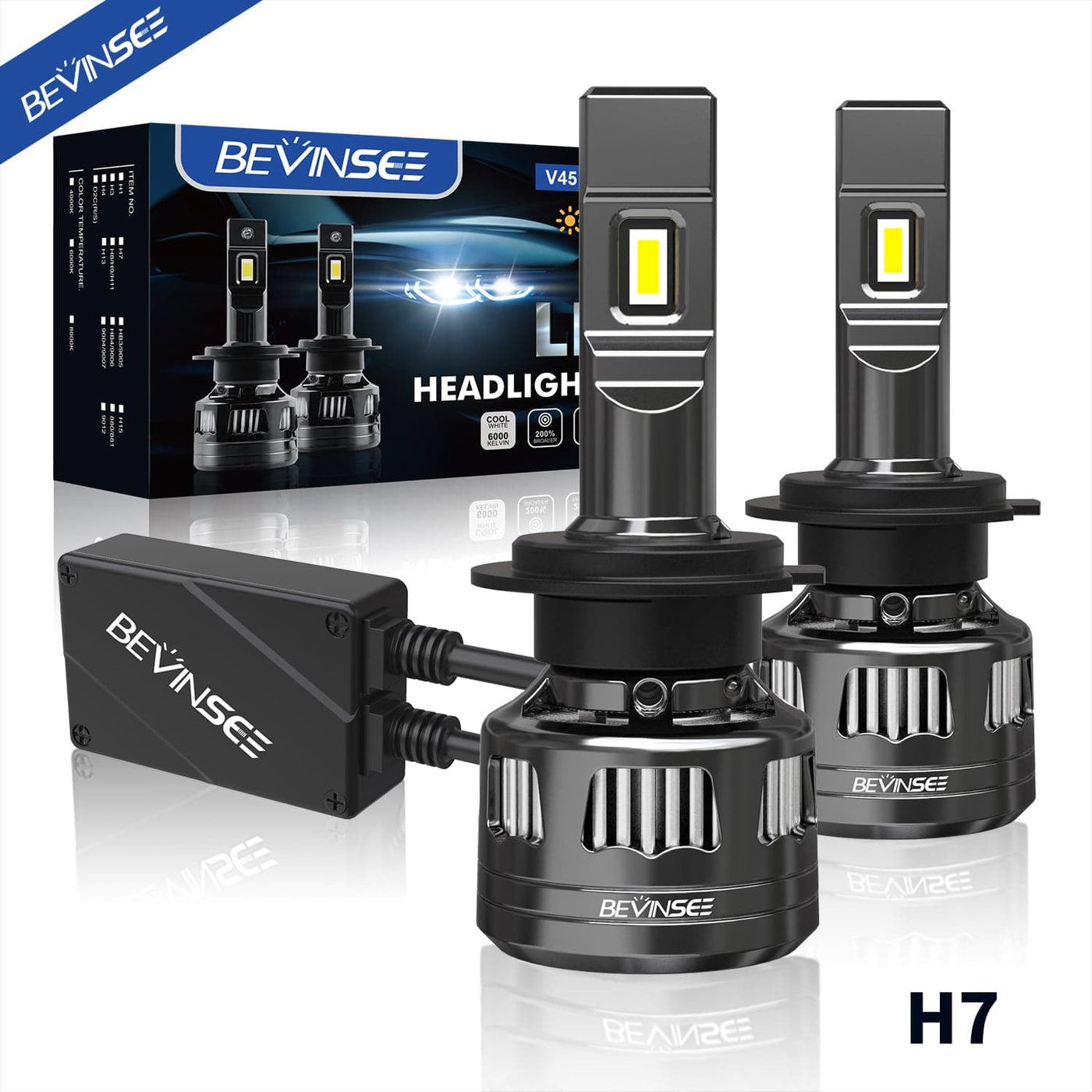 Bevinsee Best LED Headlight 120W 22000 Lumens 6000K
