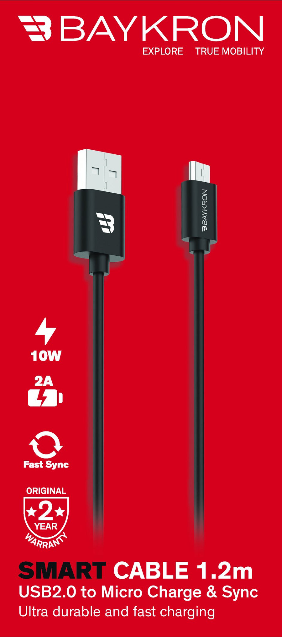 BAYKRON 1.2M Smart Cable to Micro USB, 2A – Baykron