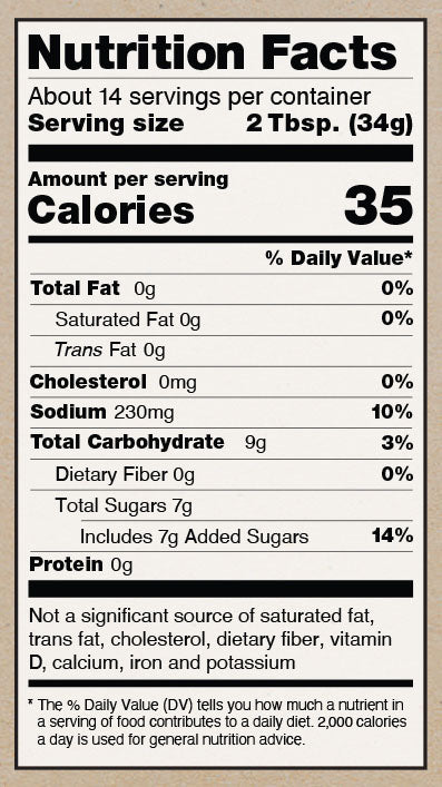 Earl's barbecue sauce nutrition panel