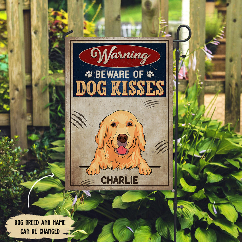 Dog Kisses Personalized Custom Dog Garden Flag, Dog Dad
