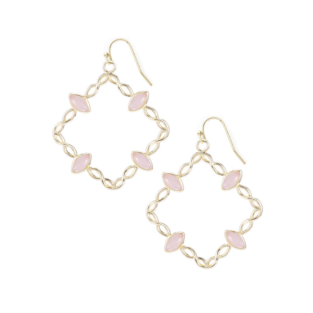 Blossom Statement Earrings, Pink Cat's Eye/Gold