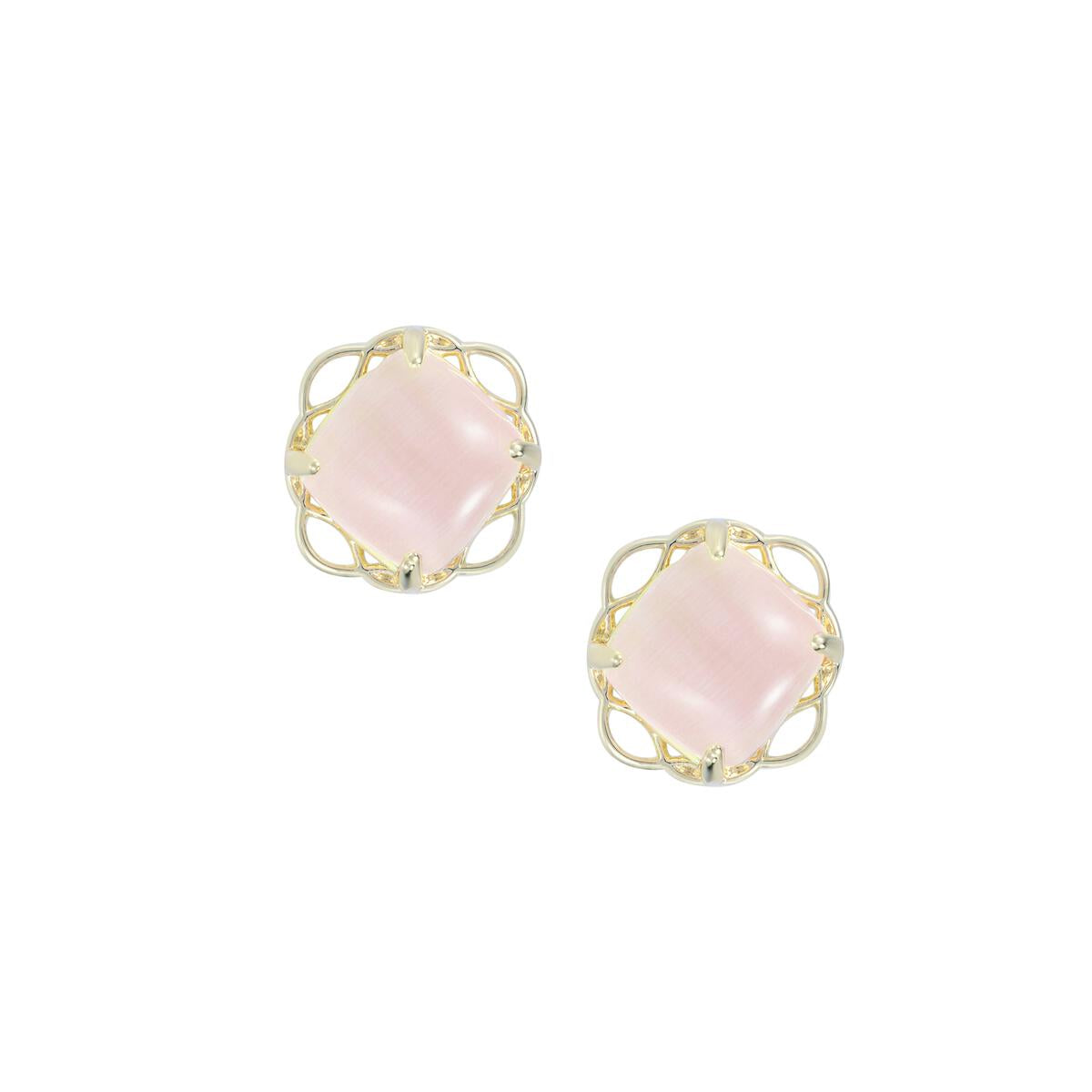 Blossom Stud Earrings, Pink Cat's Eye/Gold