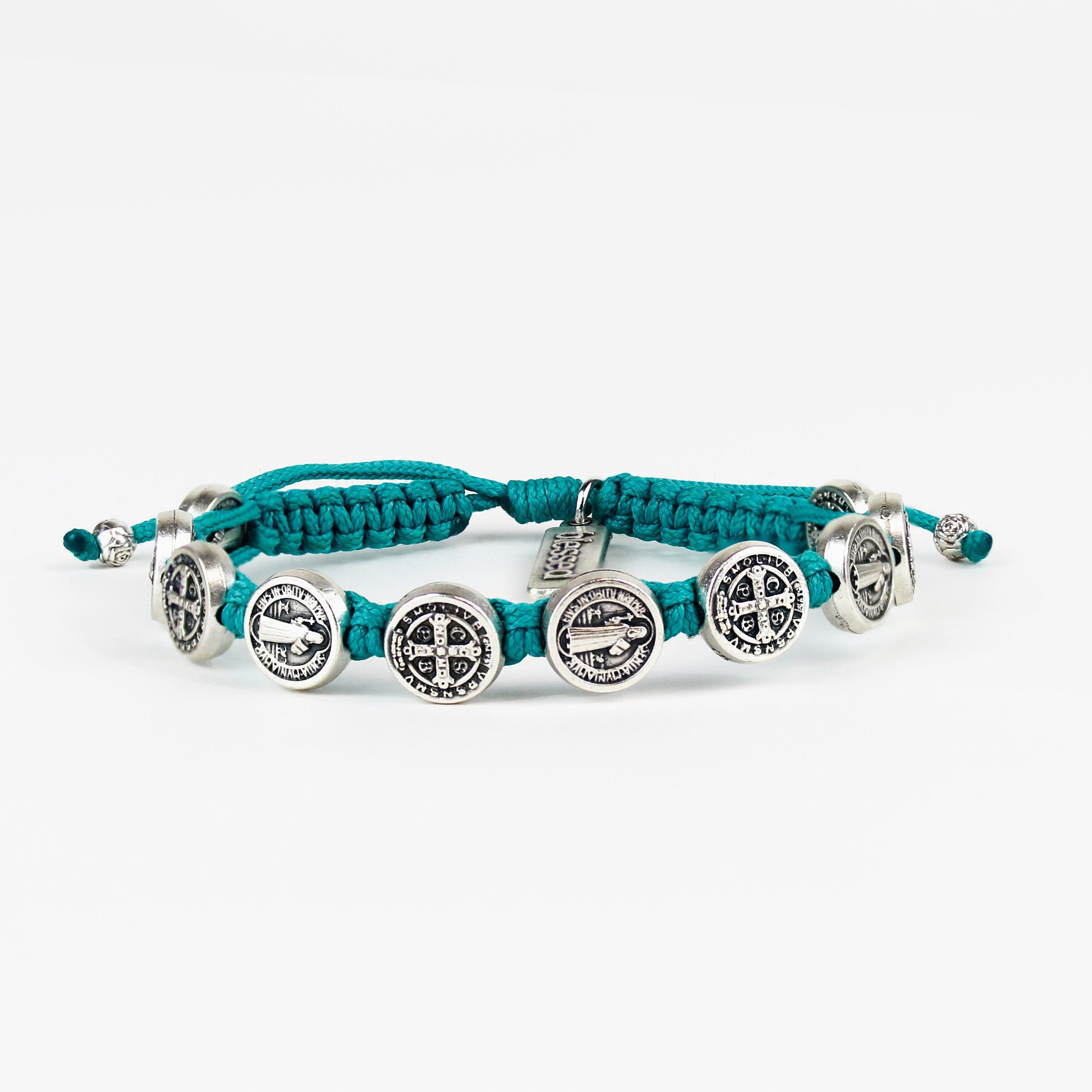 Benedictine Blessing Bracelet, Silver/Teal