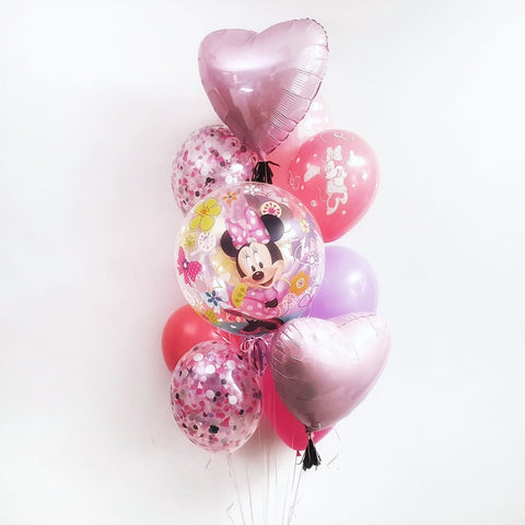 Buquet de globos infantiles con globos rosa y temática de Mickey Mouse