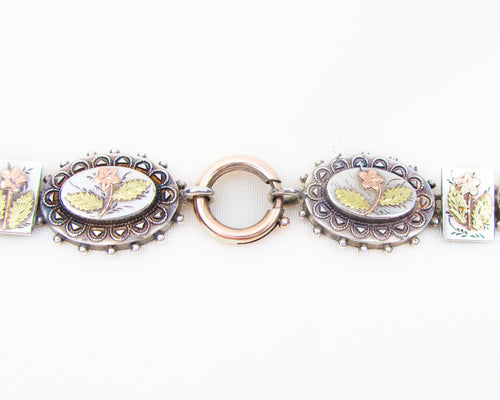 Victorian Silver Engraved Collar with Gold Accents