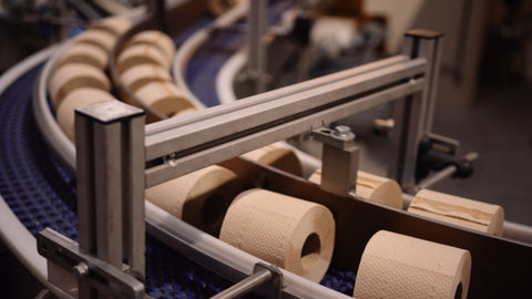 A production line of toilet rolls