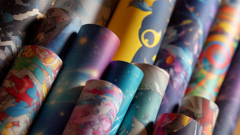 Rolls of colourful wrapping paper