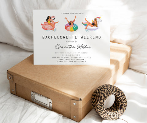 Beach Bachelorette Weekend Invitation and Itinerary Templates