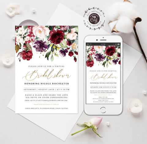 Burgundy bridal shower invitation