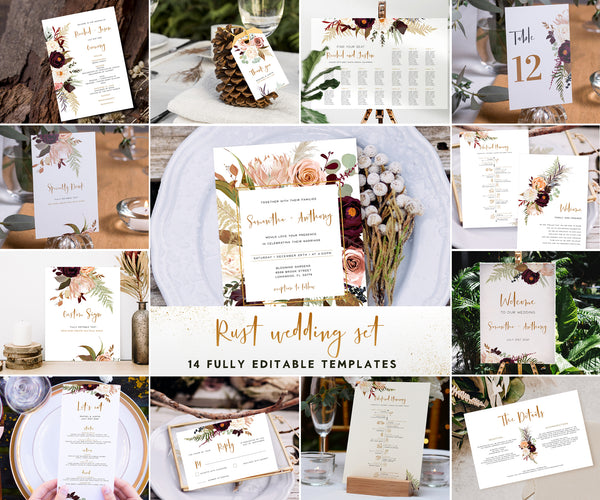 Rust Wedding Invitation Suite Boho Fall