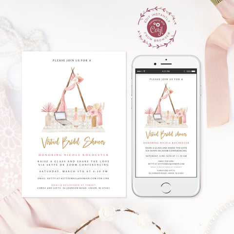 Virtual Bridal Shower Invitation Boho Pink