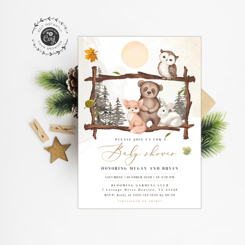 winter woodland baby shower invitation