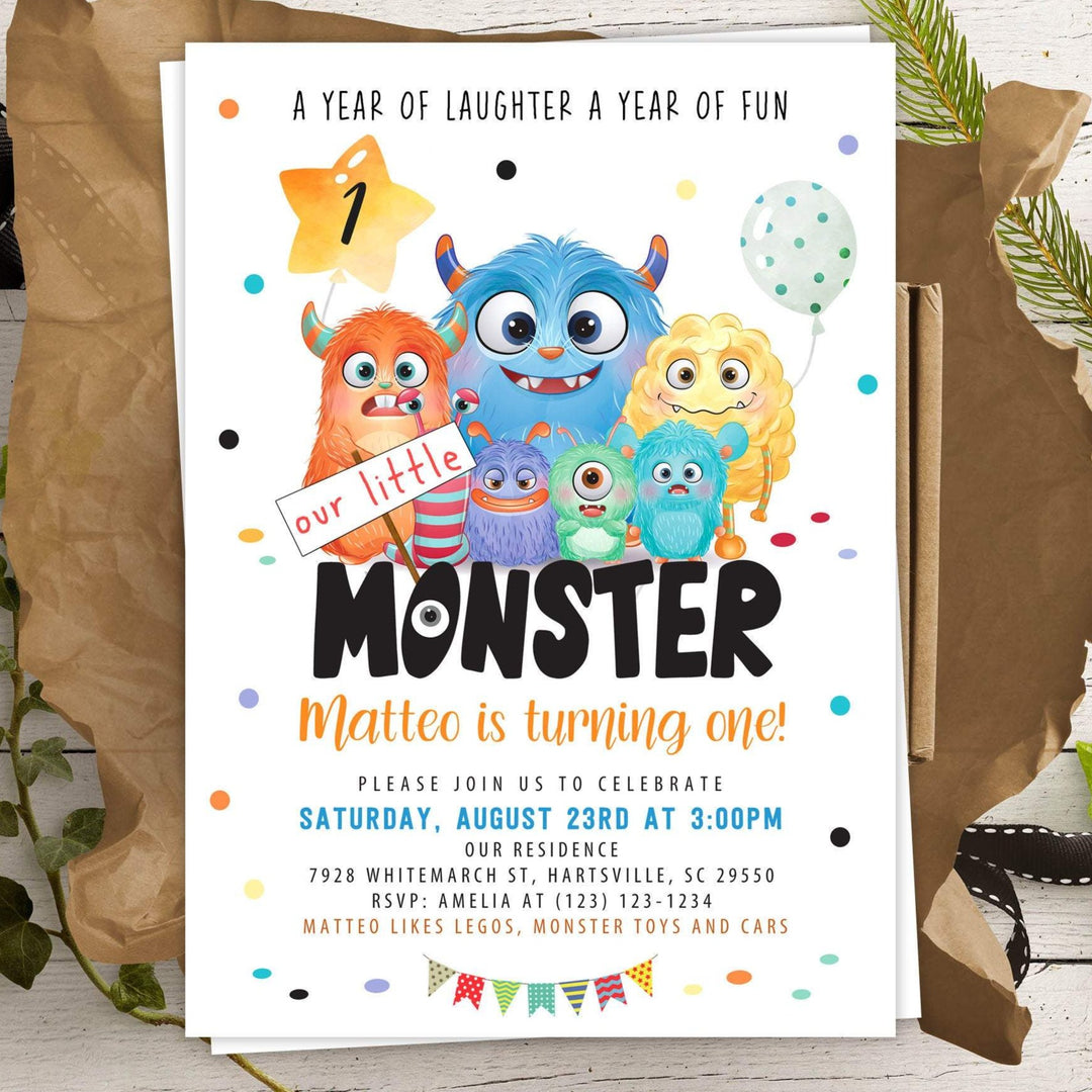 Monster birthday invitation First birthday monster invite editable Mon – partyrainbow