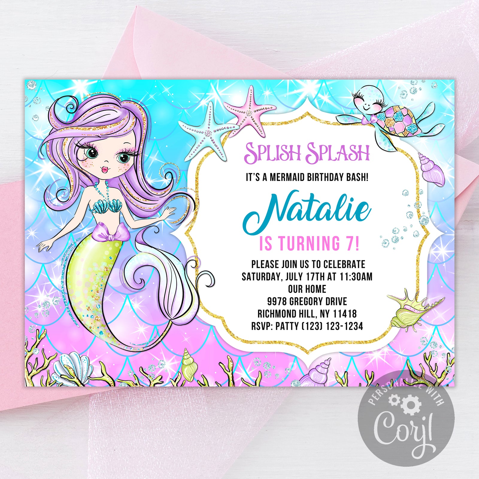 Editable Mermaid Pool Party Invitation Mermaid Birthday Invitation Partyrainbow