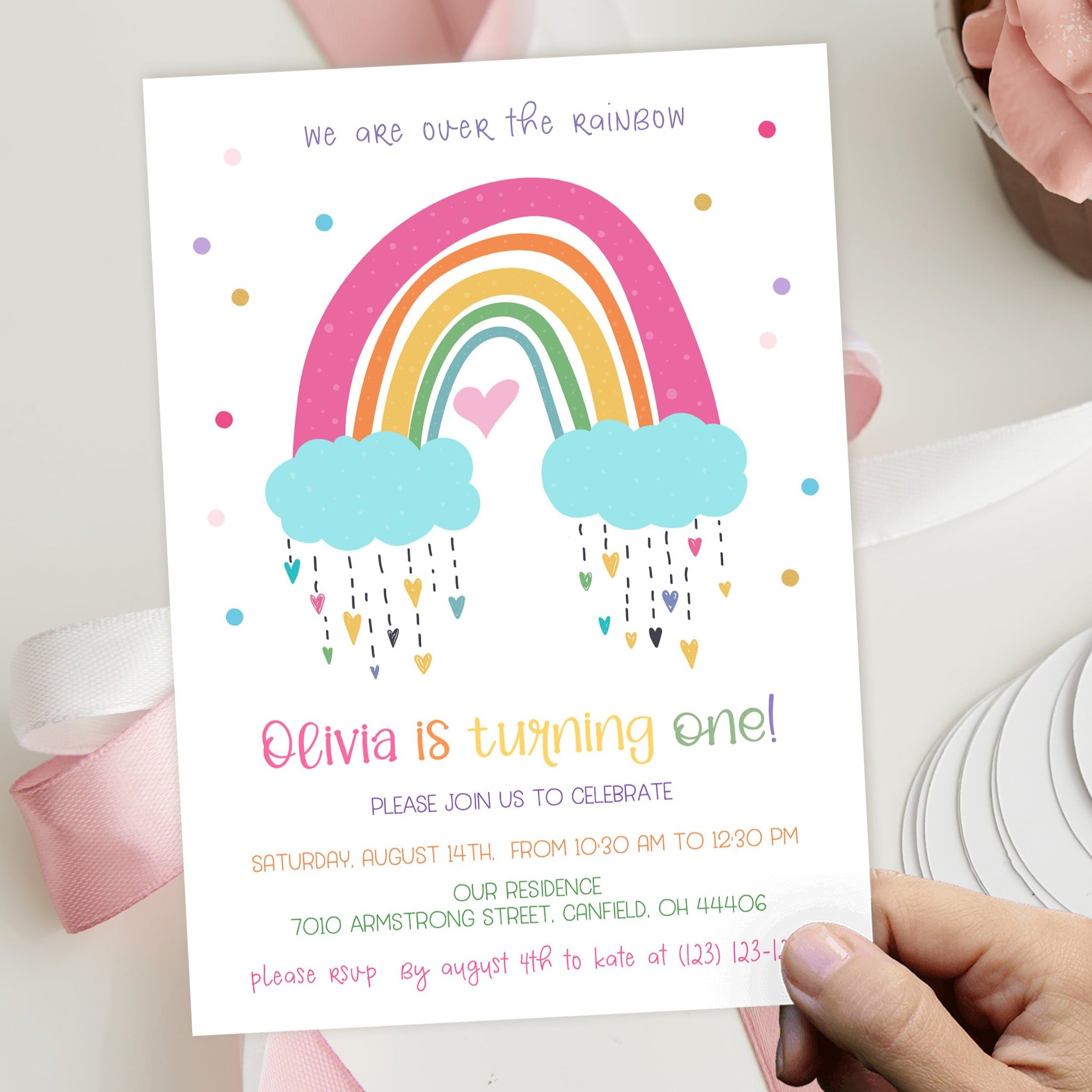 Rainbow Birthday Invitation 1st Birthday Rainbow Invitation Partyrainbow