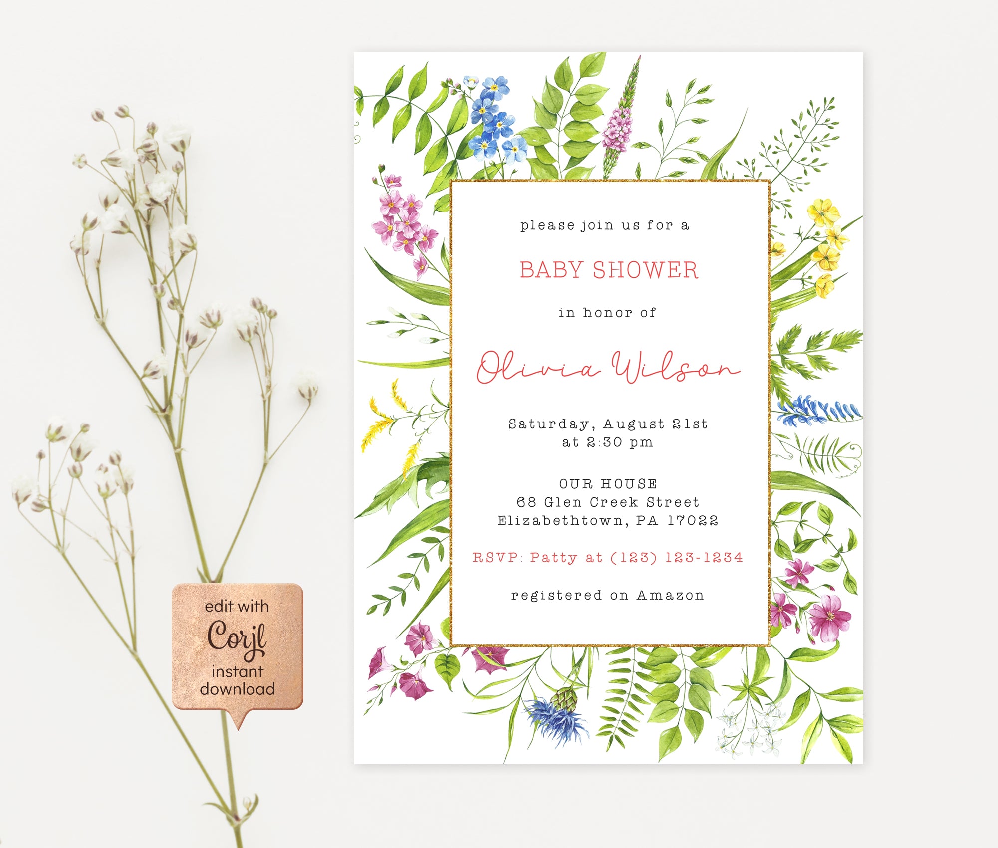 botanical baby shower invitations