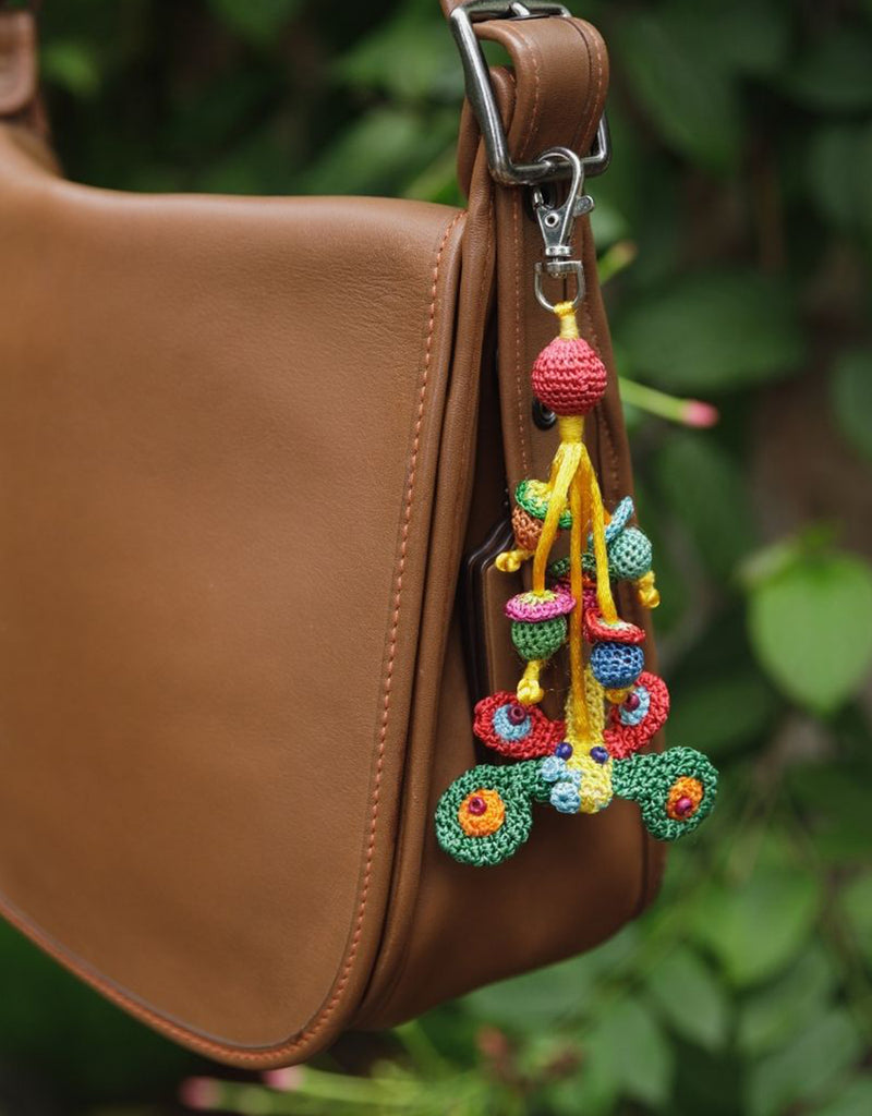 Samoolam Handmade Crochet Boho Bag Charm Key Chain - Green Flower