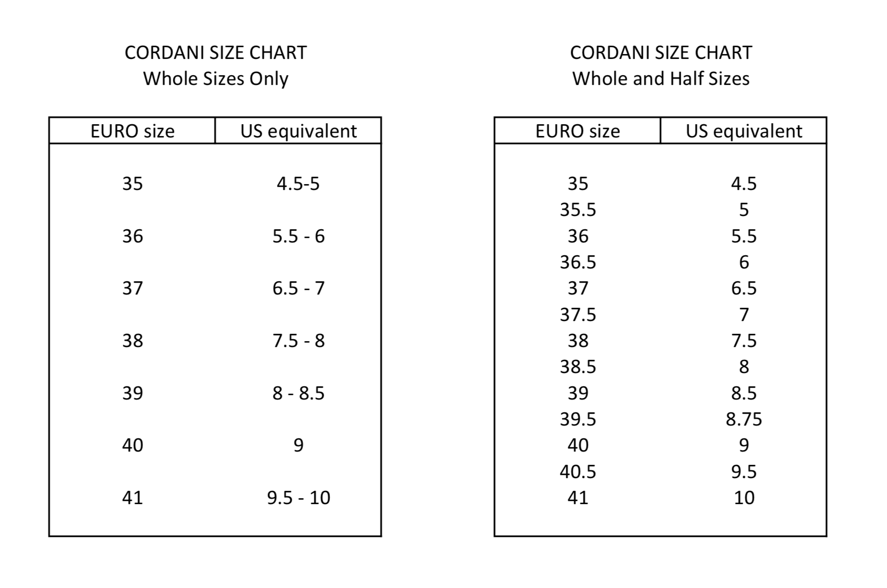 size 39 conversion