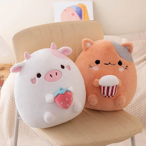 Strawberry Cow & Popcorn Cat Plushies - Kore Kawaii