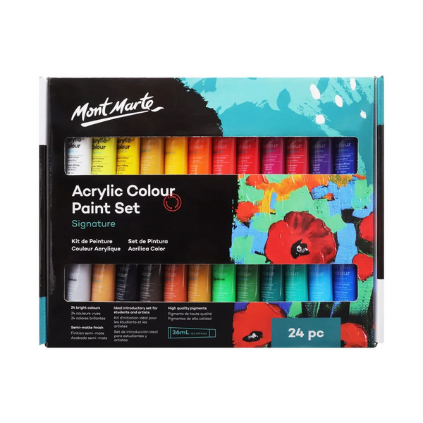 Mont Marte Acrylic Colour Paint Set 36/48 Colors 36ml for Canvas Wood  Fabric Leather Cardboard