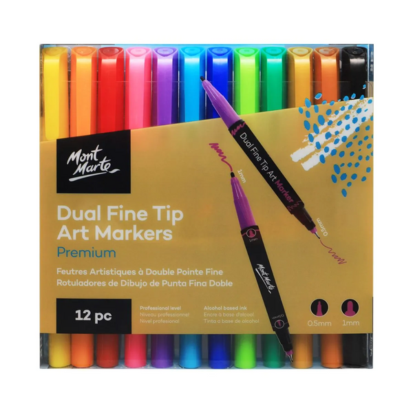 Mont Marte Fine Tip Markers Tri Grip in Case 12pce