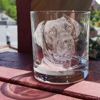 laser etched dog on a cup