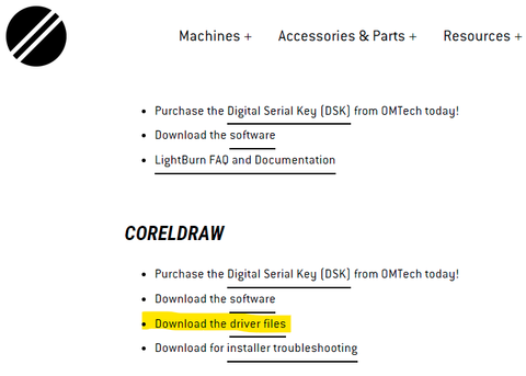download coreldraw for omtech laser engraving cutting machine