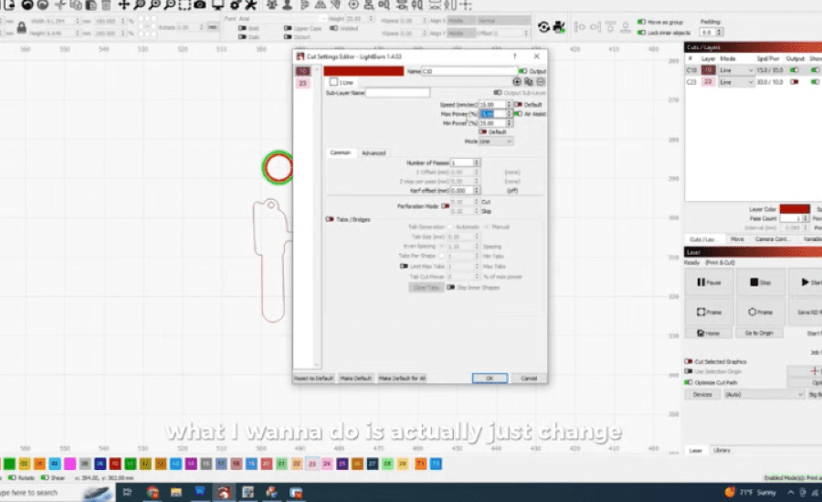 Adjusting cutlines on Lightburn