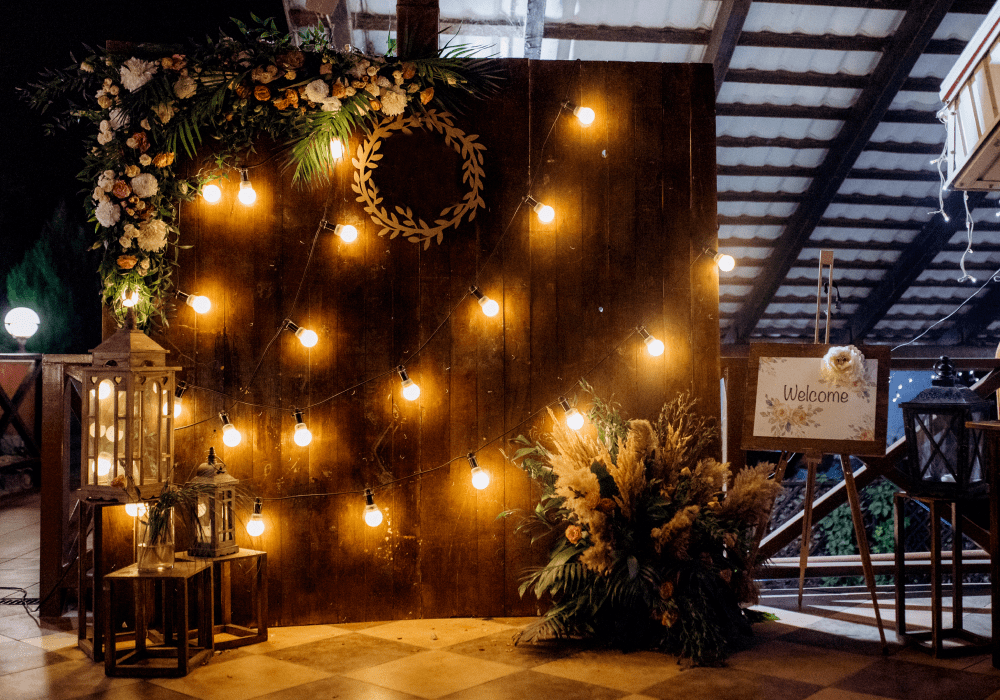 laser cut wood backdrop for wedding