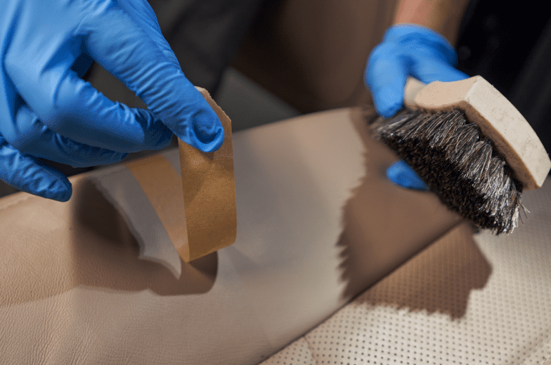 Brushing clean leather material