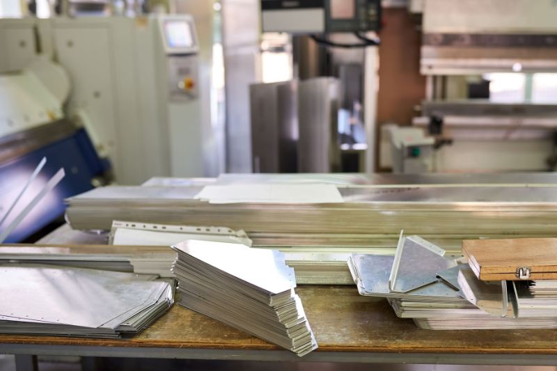 aluminum sheets on a worktable