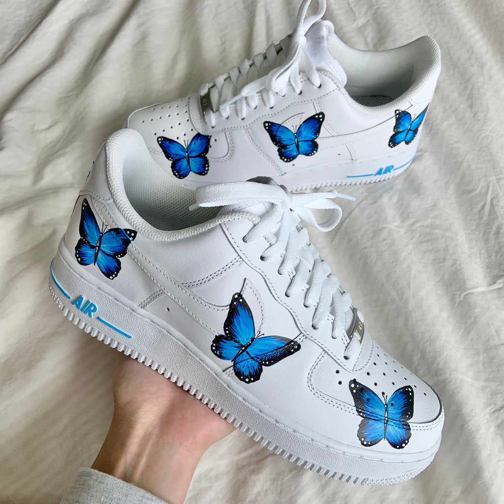 air force 1 white with blue butterflies