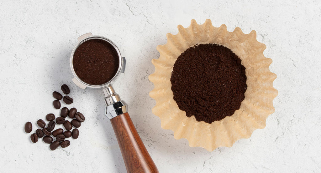 Image of espresso grounds next to drip coffee grounds.