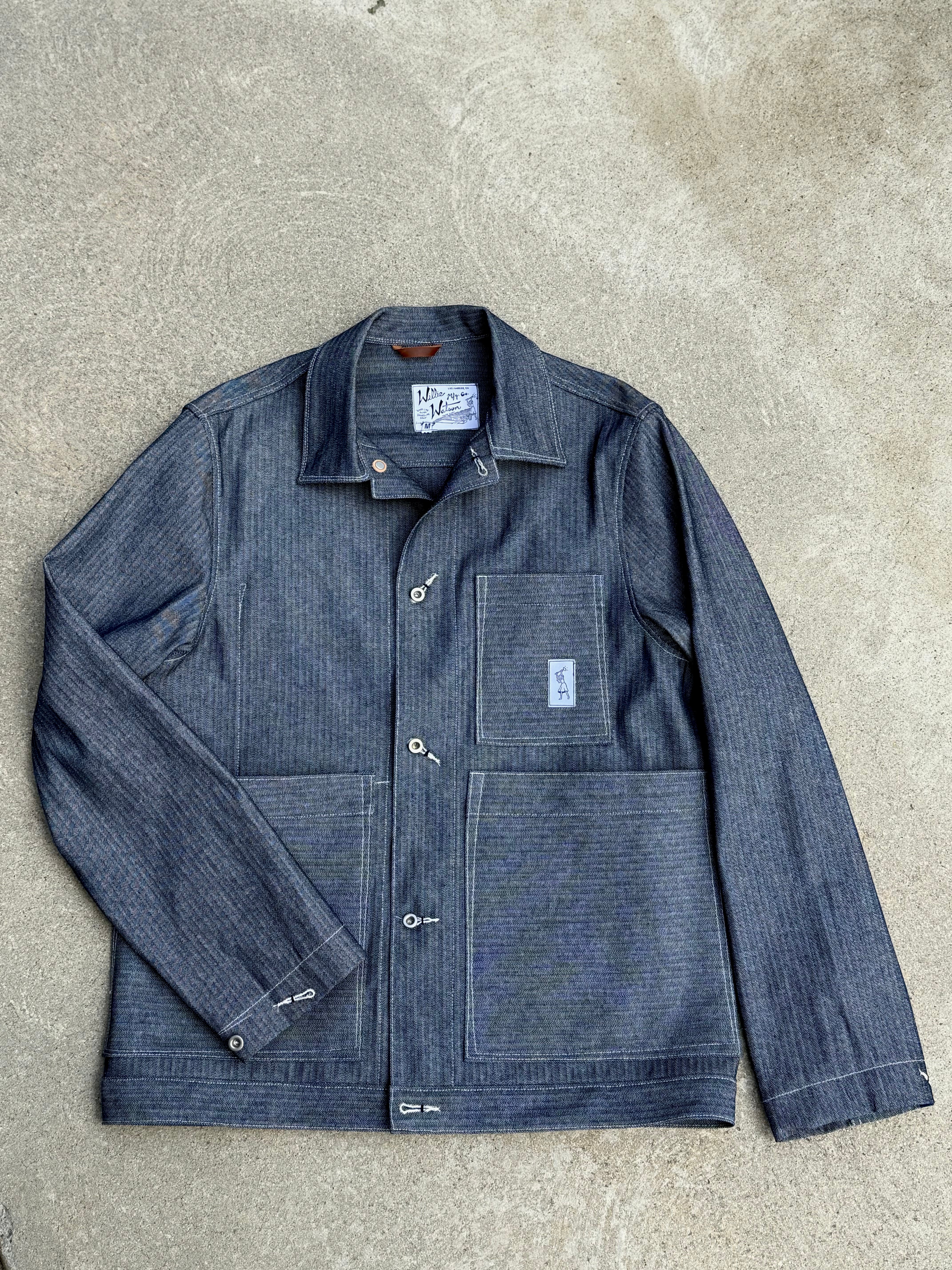 Scrap Jacket in Indigo Herringbone “Fisher Stripe”