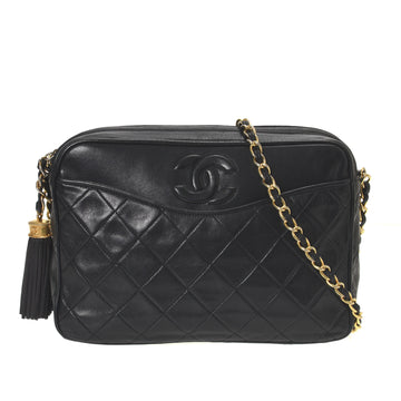 Chanel Vintage Chanel 7 Black Quilted Leather Tassel Pochette