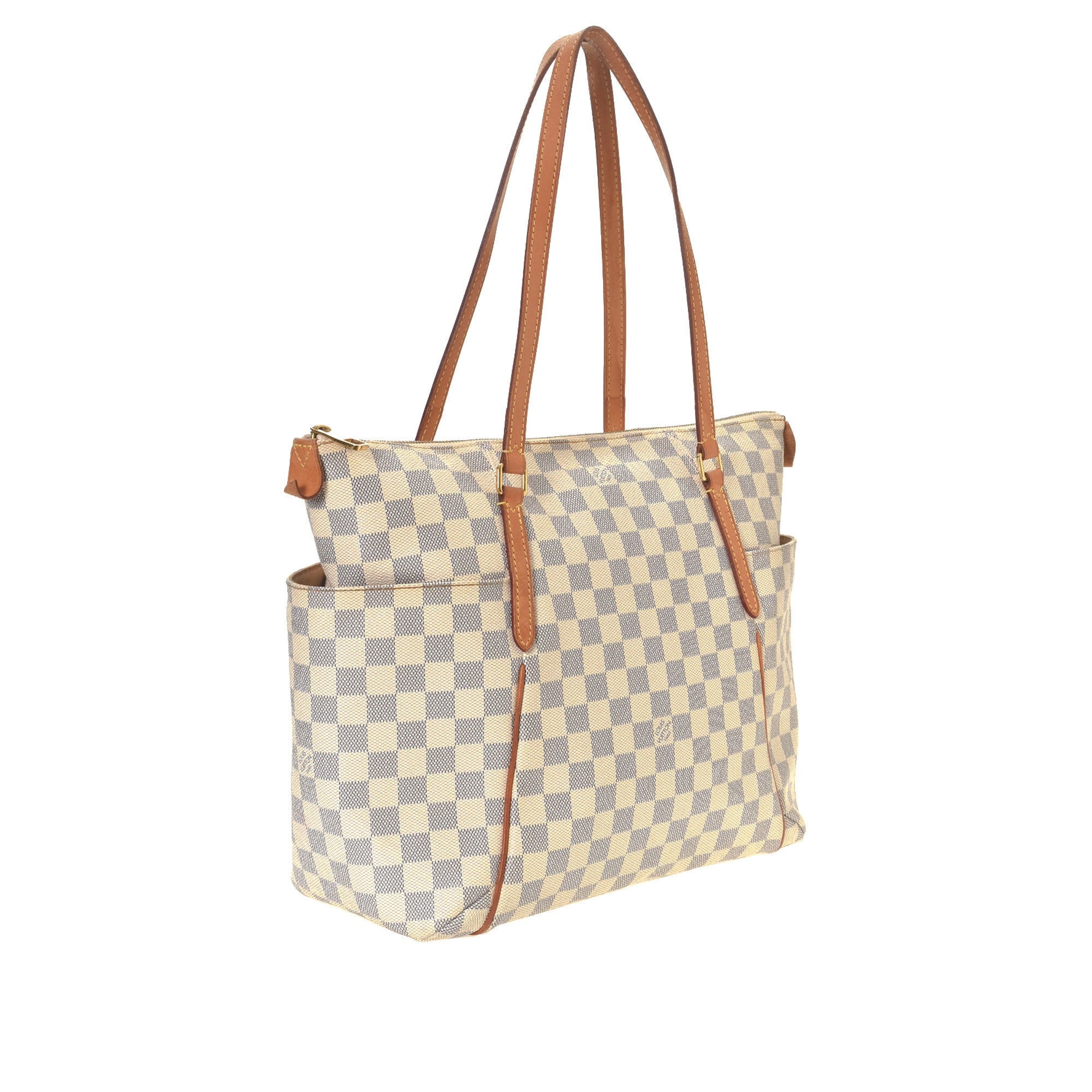 Auth Louis Vuitton Totally GM White Checkered Coated Canvas Shoulder Tote  Bag