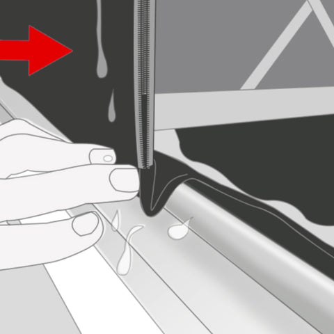 Autohome tent fabric water-shedding fold and spring-steel fixings