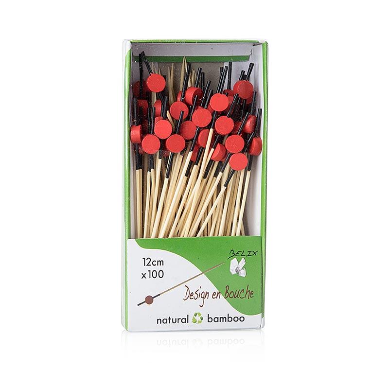 Bambus spyd med sort farvet ende rød skive, 12cm, 100 St - Non Food / Hardware / grill tilbehør - bestik og porcelæn -