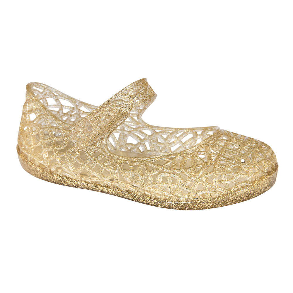 gold jelly shoes