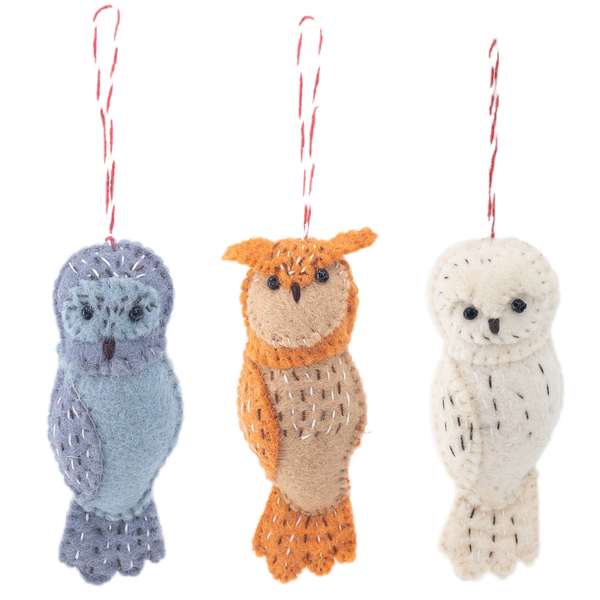 Felt Christmas Ornaments Set of 2 - Barn Owls – Ganapati Crafts Co.
