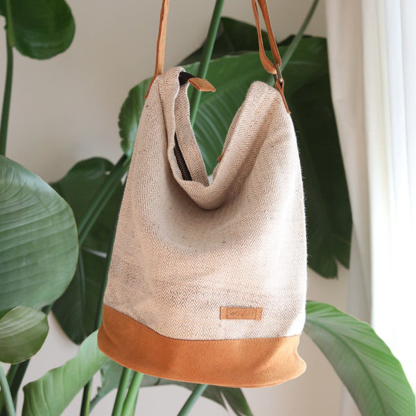 WOVEN Zipper Bucket Bag, Handmade in NEPAL