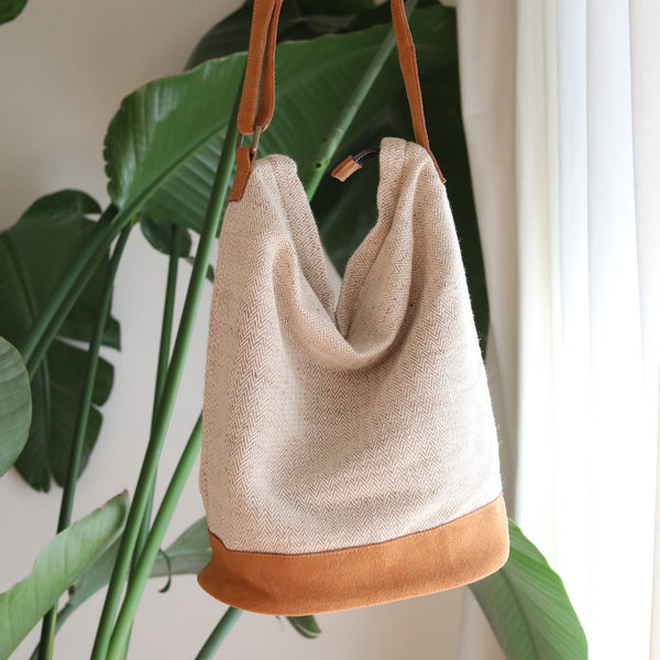 WOVEN Zipper Bucket Bag, Handmade in NEPAL