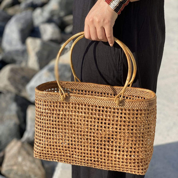 Buy Summer Rattan Bag for Women Straw Hand-woven Top-handle Handbag Beach  Sea Straw Rattan Tote Clutch Bags, Khaki Pink With Pendant, One Size at  Amazon.in