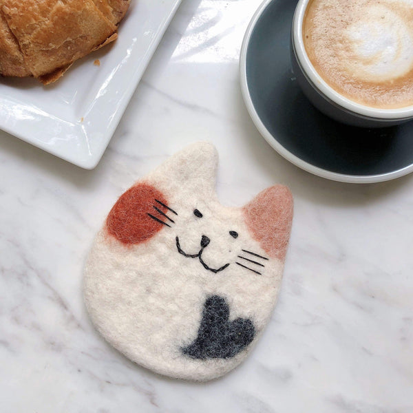 Cat Coasters, Felted Coasters, Felted Cat Coaster, Wool Felt