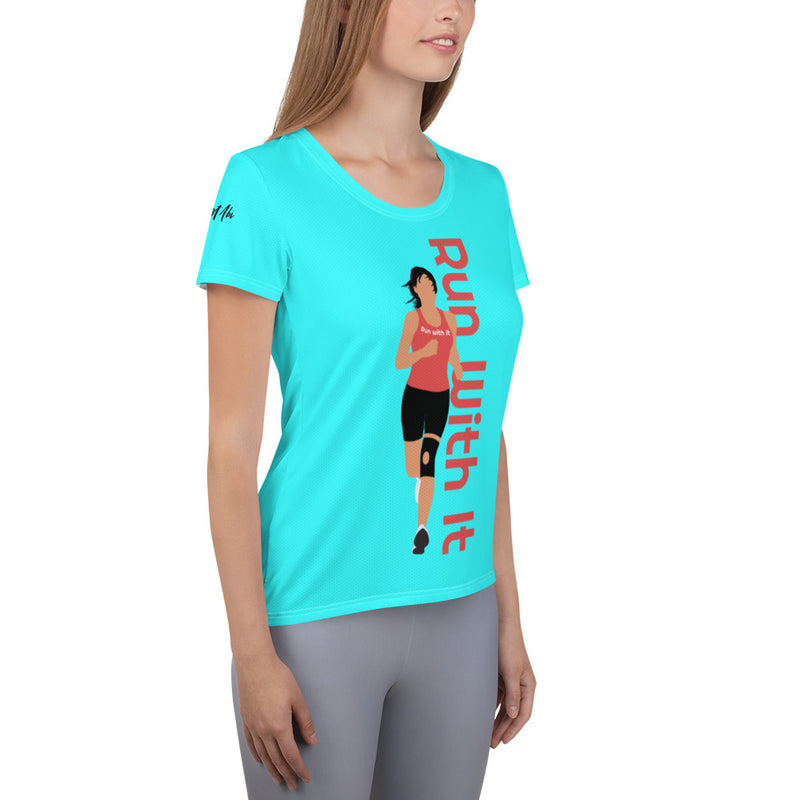 Run With It - Jen | Bicycling Blue Women's Sweat-Wicking Performance T-Shirt | Just Abi Athletic Collection