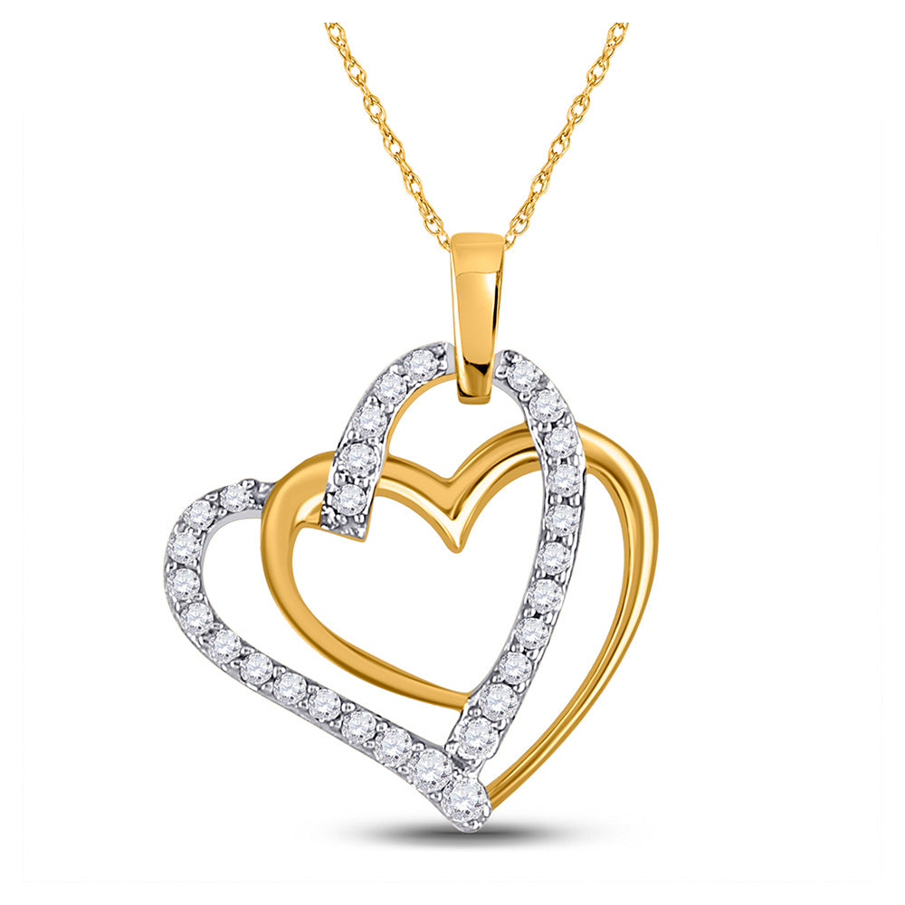10kt Two-tone Gold Womens Round Diamond Linked Heart Pendant 1/8 Cttw
