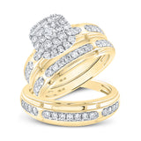 Gold Halo Matching Wedding Set 1-1/5 Cttw Round Natural Diamond His Hers