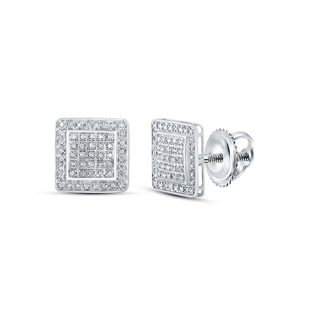 Gold Square Earrings 1/3 Cttw Round Natural Diamond Mens